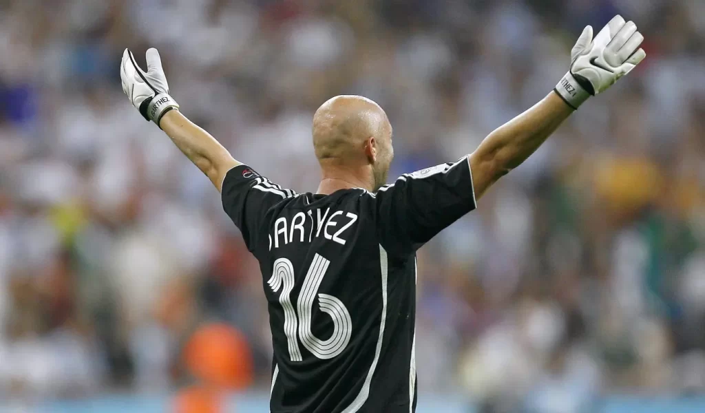 Fabien Barthez in action against Portugal at the 2006 FIFA World Cup